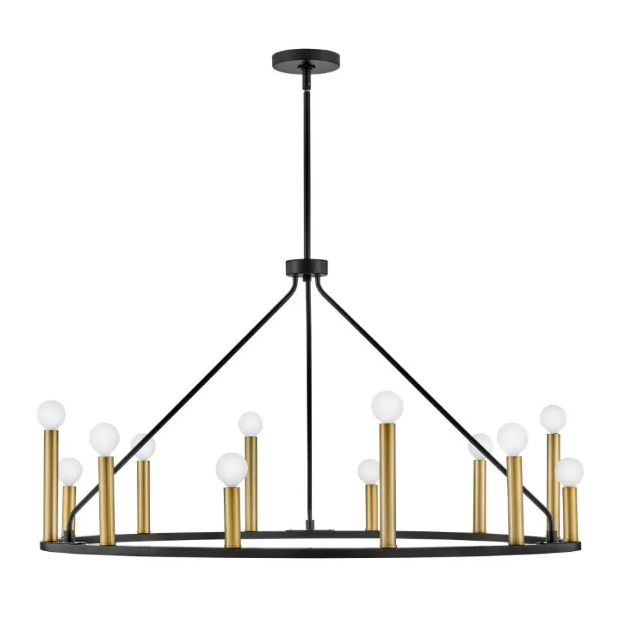 Sleek Modern Chandelier with Luxe Black and Brass Finish - Image 4