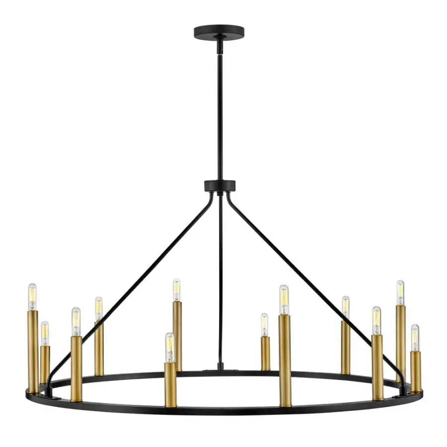 Sleek Modern Chandelier with Luxe Black and Brass Finish - Image 6