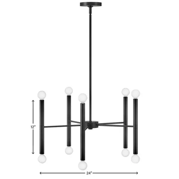 The Millie chandelier delivers authentic midcentury modern style with elongated cylindrical rods that create striking visual interest. Its convertible design and 24-inch width make it versatile for various spaces while commanding attention. - alternate view