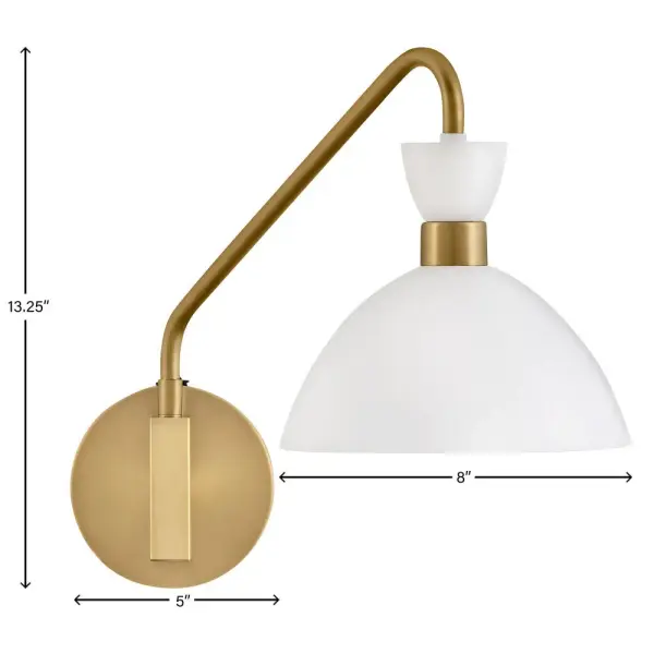 Simon Medium Single Light Plug-in Sconce in Matte White with Heritage Brass - Image 2