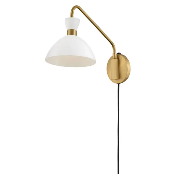 Simon Medium Single Light Plug-in Sconce in Matte White with Heritage Brass - Image 5