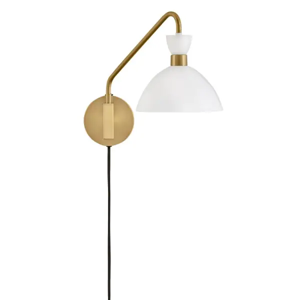 Simon Medium Single Light Plug-in Sconce in Matte White with Heritage Brass - Image 6