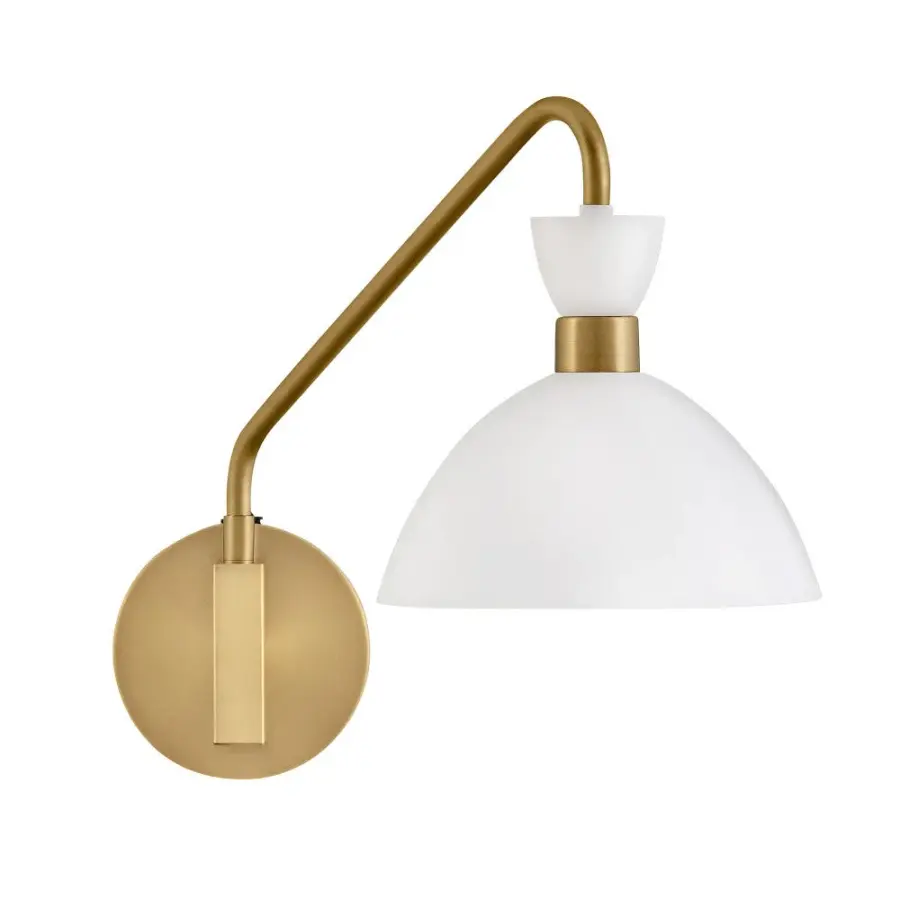 Simon Medium Single Light Plug-in Sconce in Matte White with Heritage Brass - Image 7