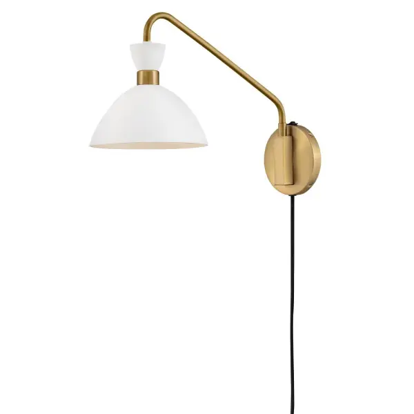 Simon Medium Single Light Plug-in Sconce in Matte White with Heritage Brass - Image 8