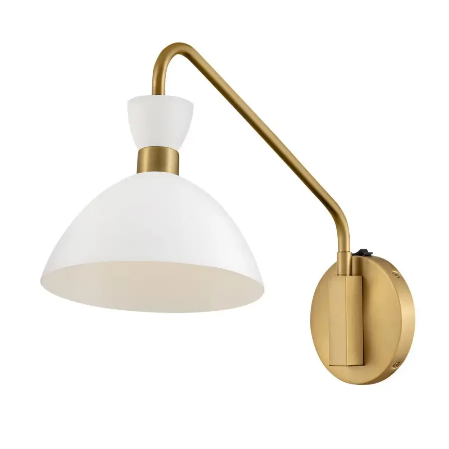 Simon Medium Single Light Plug-in Sconce in Matte White with Heritage Brass - Image 9