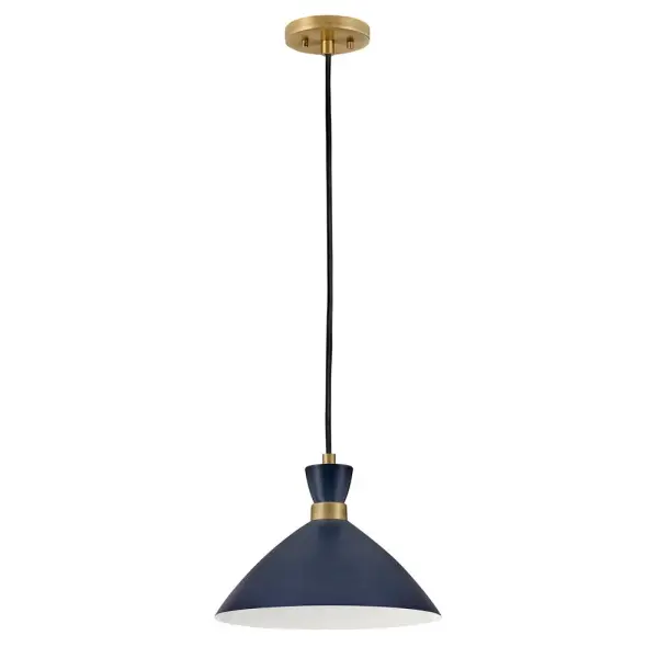 Simon Medium Single Light Convertible Pendant in Matte Navy with Heritage Brass - Image 1