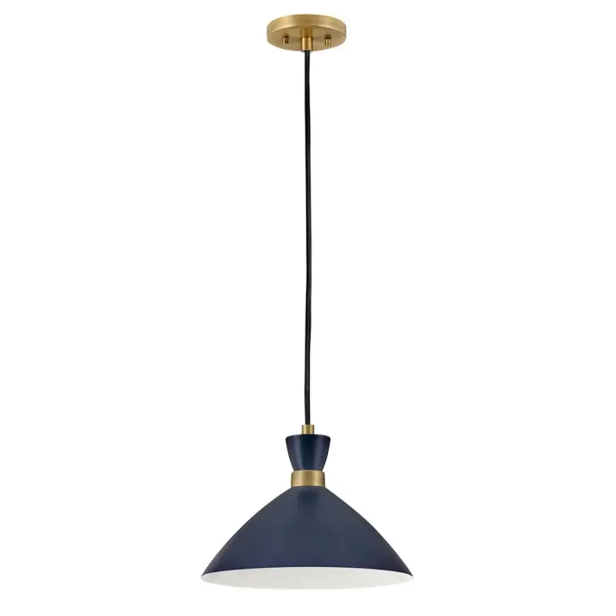 Simon Medium Single Light Convertible Pendant in Matte Navy with Heritage Brass - Image 1