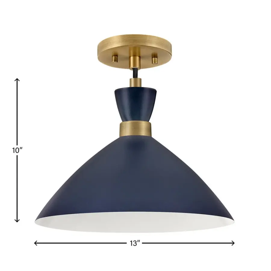 Simon Medium Single Light Convertible Pendant in Matte Navy with Heritage Brass - Image 2