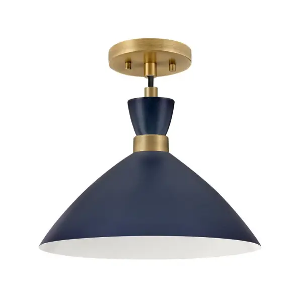 Simon Medium Single Light Convertible Pendant in Matte Navy with Heritage Brass - Image 3