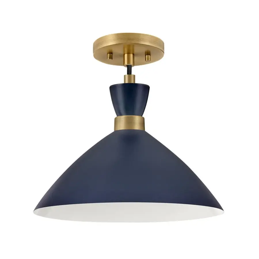 Simon Medium Single Light Convertible Pendant in Matte Navy with Heritage Brass - Image 3