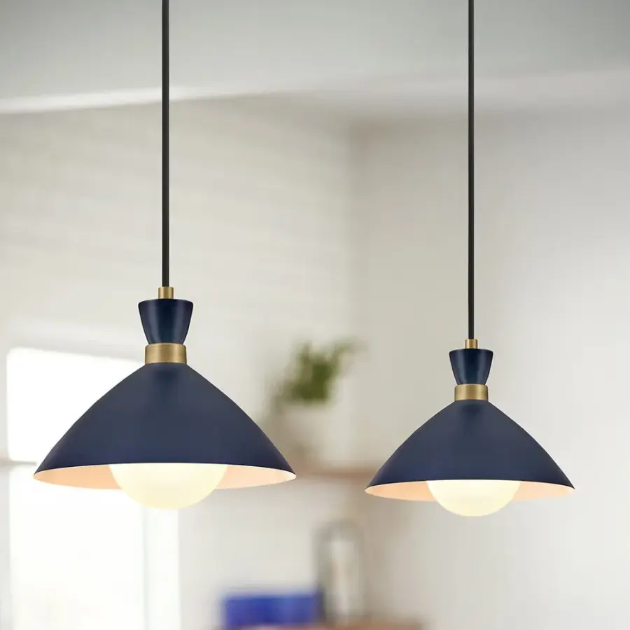 Simon Medium Single Light Convertible Pendant in Matte Navy with Heritage Brass - Image 6