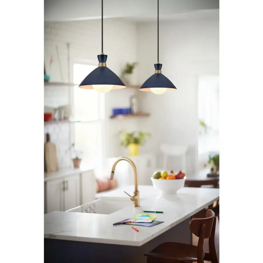 Simon Medium Single Light Convertible Pendant in Matte Navy with Heritage Brass - Image 7