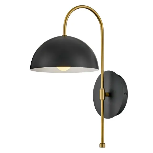 Lou Medium Single Light Sconce in Black with Brass Accents - Image 1