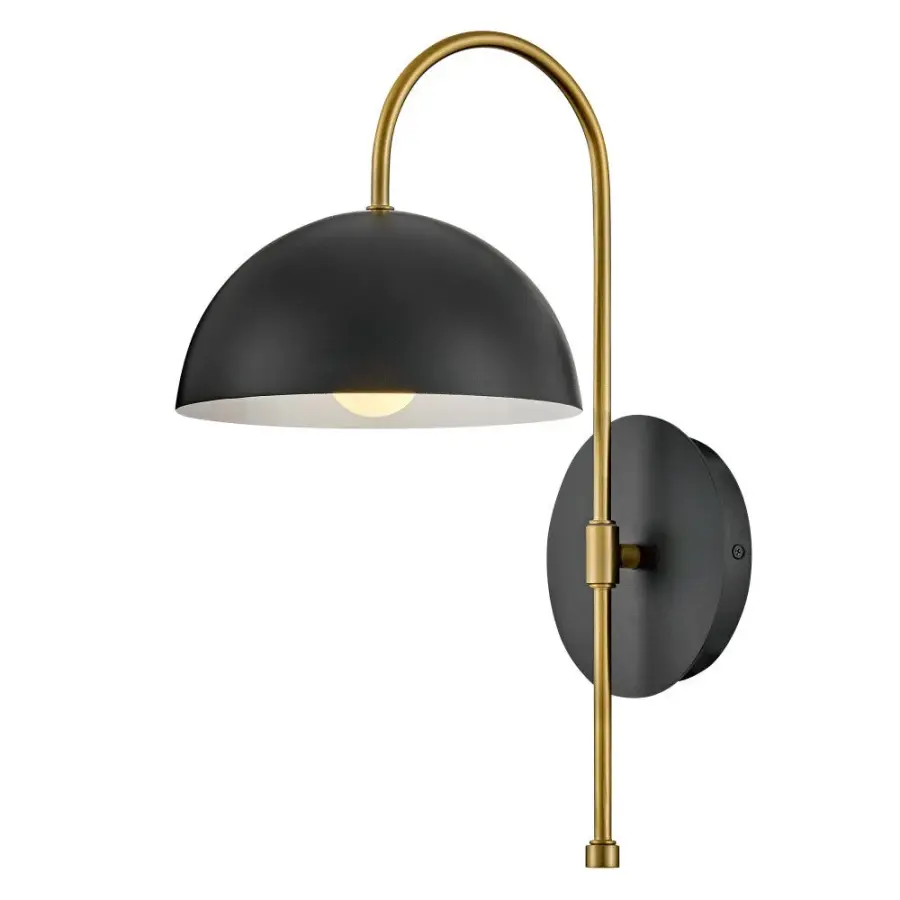 Lou Medium Single Light Sconce in Black with Brass Accents - Image 1