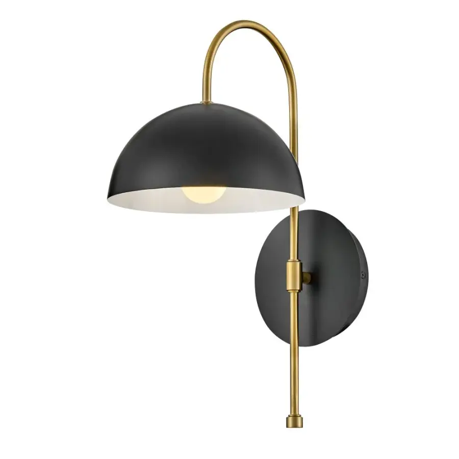Lou Medium Single Light Sconce in Black with Brass Accents - Image 3