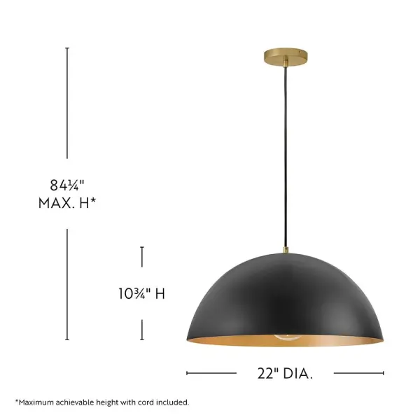 Lou Large Dome Pendant in Black with Lacquered Brass - Image 2