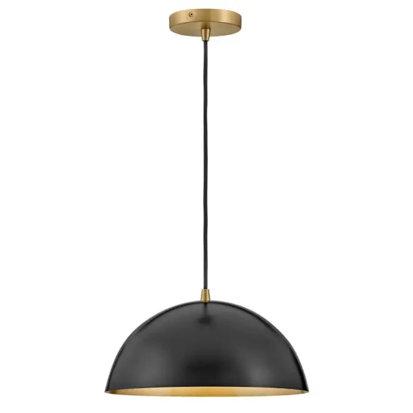 Lou Medium Single Light Pendant in Black with Lacquered Brass - Image 1
