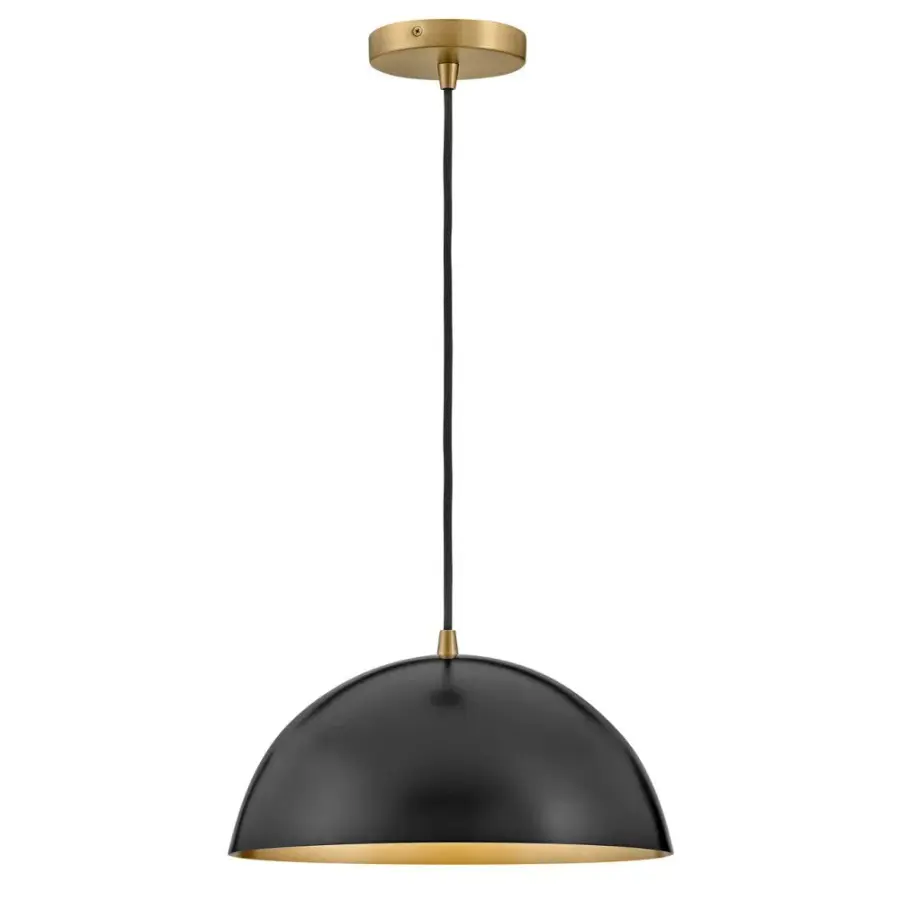 Lou Medium Single Light Pendant in Black with Lacquered Brass - Image 1