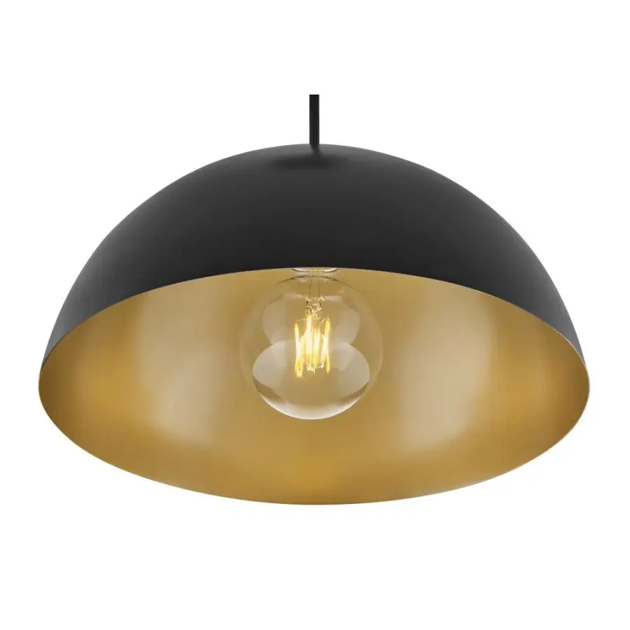 Lou Medium Single Light Pendant in Black with Lacquered Brass - Image 2