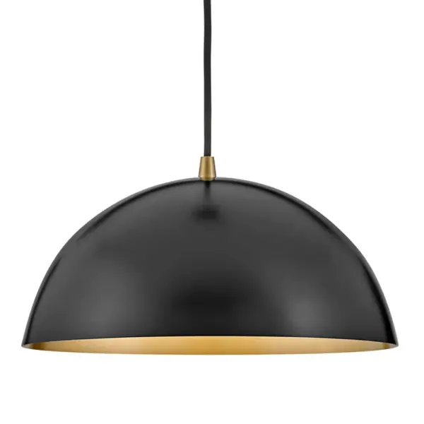 Lou Medium Single Light Pendant in Black with Lacquered Brass - Image 3