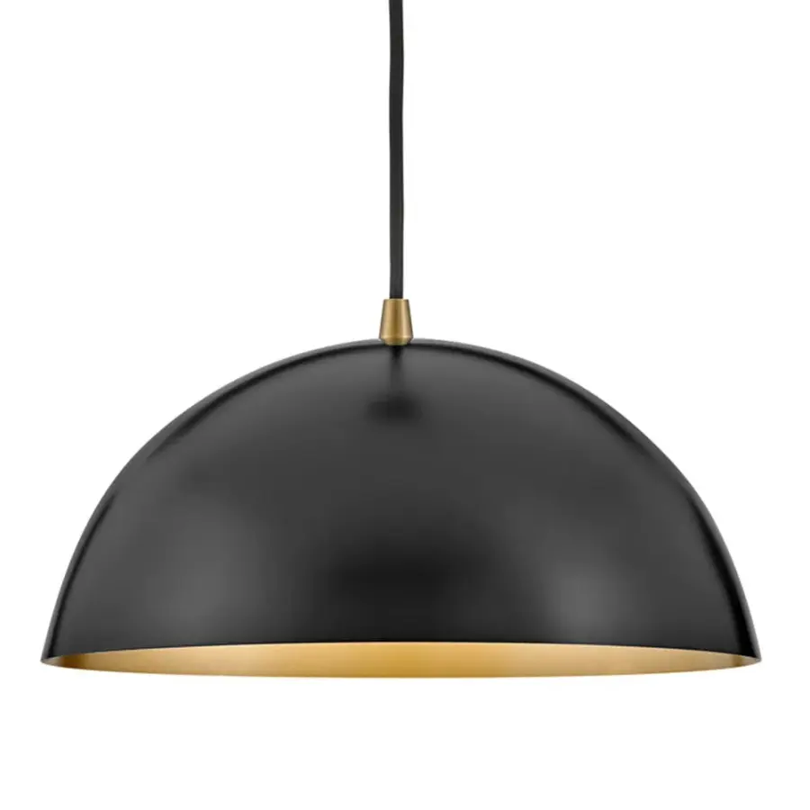 Lou Medium Single Light Pendant in Black with Lacquered Brass - Image 3