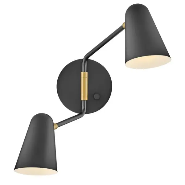 Birdie Large Two Light Sconce in Black with Brass - Image 1