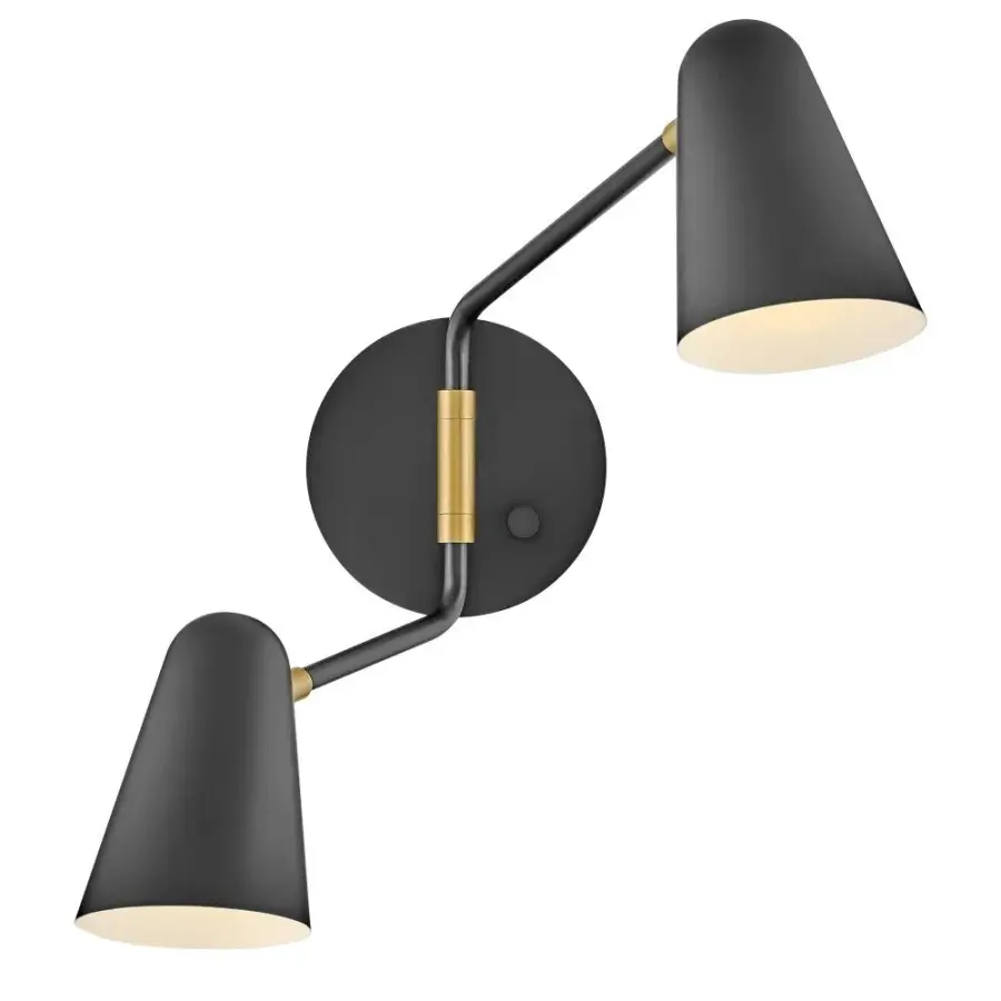Birdie Large Two Light Sconce in Black with Brass - Image 1