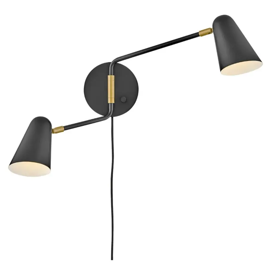 Birdie Large Two Light Sconce in Black with Brass - Image 2