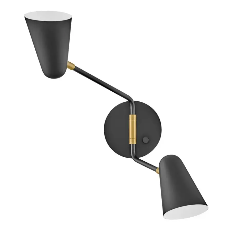 Birdie Large Two Light Sconce in Black with Brass - Image 3