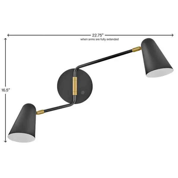 Birdie Large Two Light Sconce in Black with Brass - Image 7