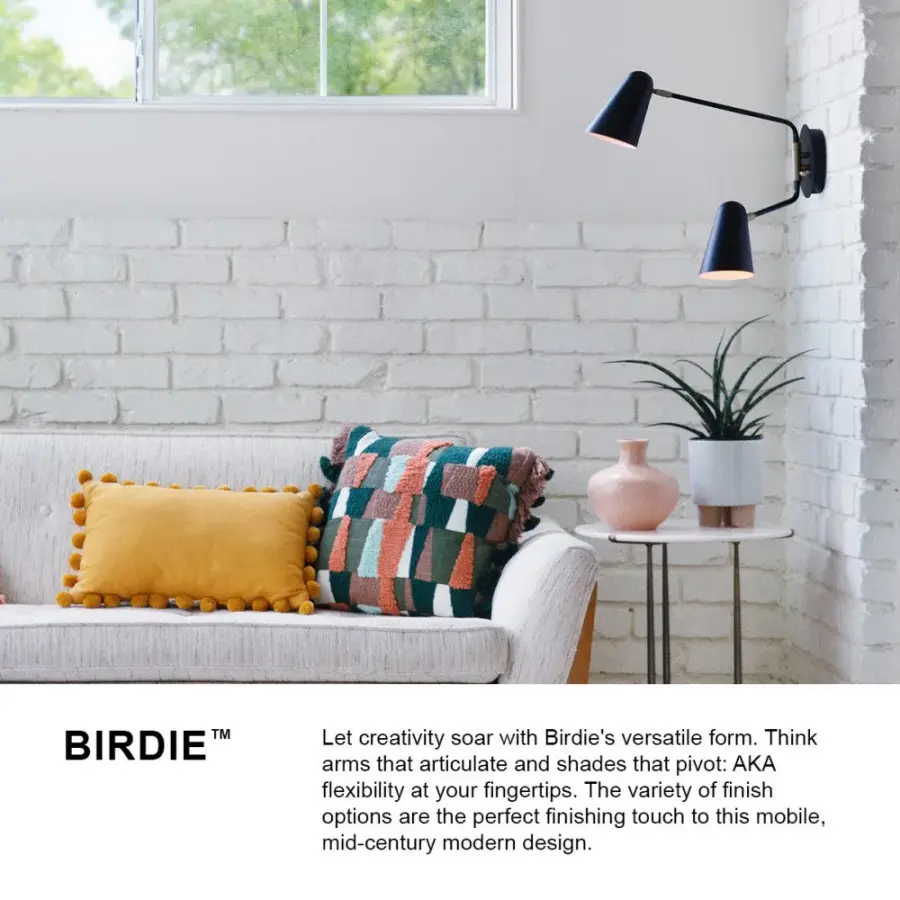 Birdie Large Two Light Sconce in Black with Brass - Image 8