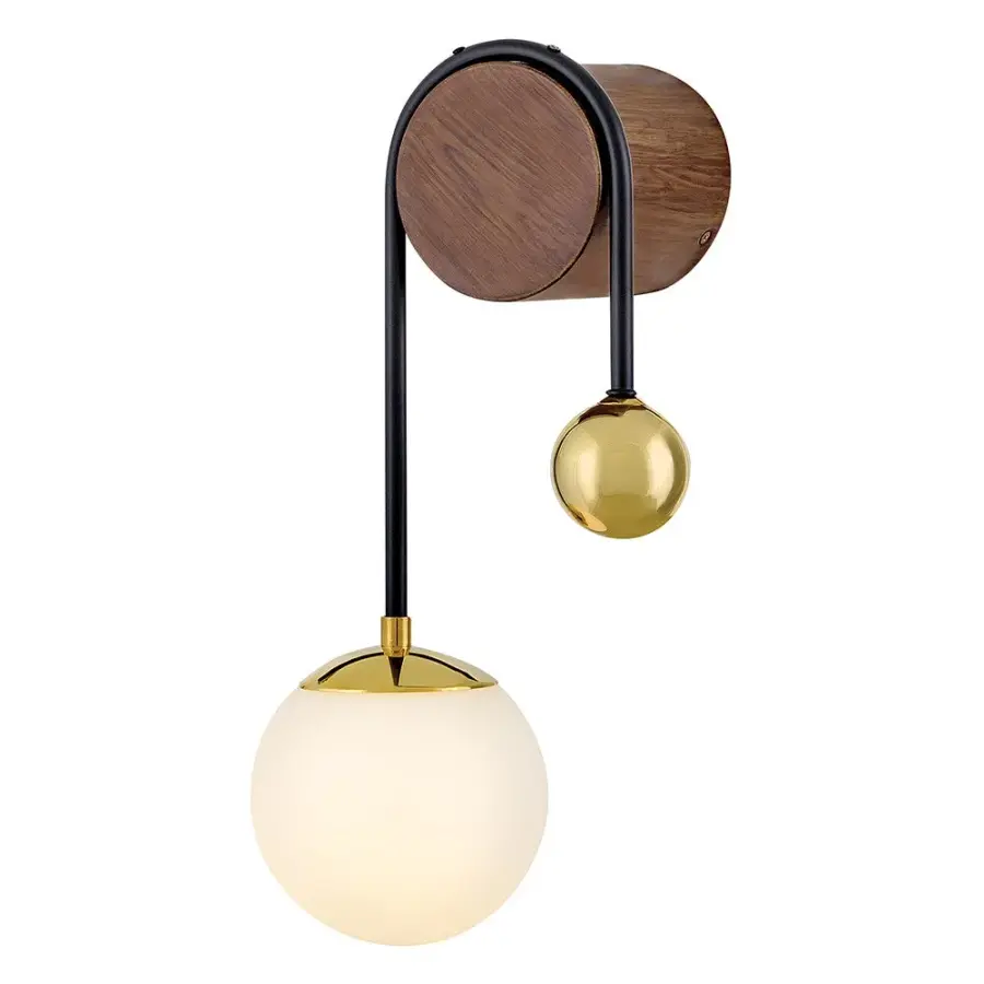 Striking Mid-Century Sconce with Warm Brass and Walnut Accents - Image 1