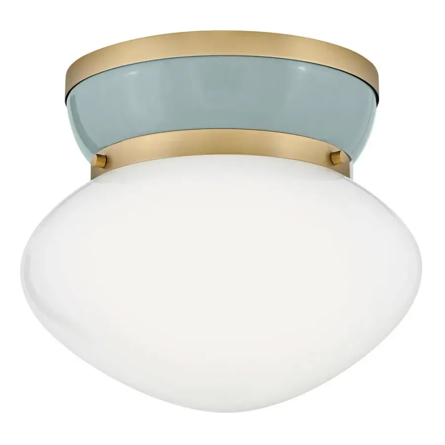 Lucy Small Flush Mount in Lacquered Brass with Seafoam - Image 1