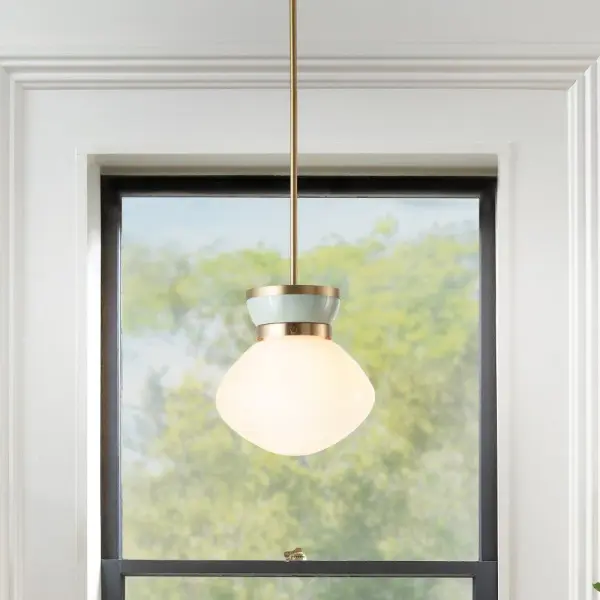 Lucy Small Pendant in Lacquered Brass with Seafoam - Image 5