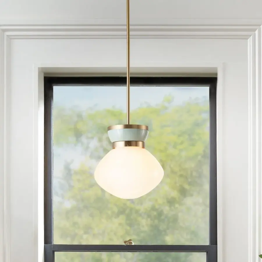 Lucy Small Pendant in Lacquered Brass with Seafoam - Image 5