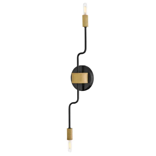 The Austen sconce combines sleek modern lines with transitional elegance through its slim profile and knurled brass details. Articulating arms allow customization to fit your space perfectly, while the black and brass finish adds sophisticated contrast.