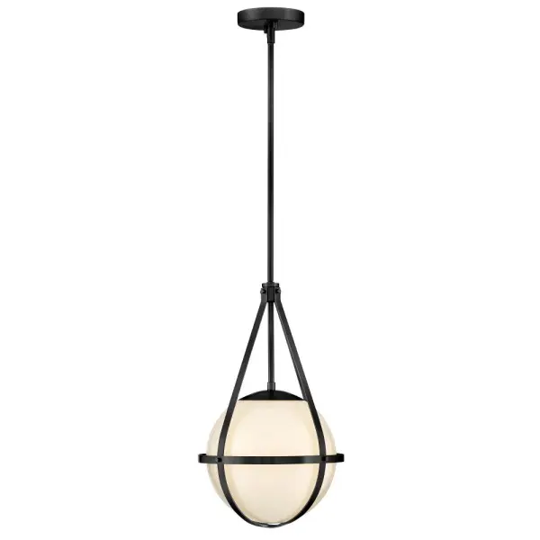 The Colby Small Pendant combines mid-century charm with industrial edge through its cased opal glass globe and distinctive cage-style frame. Perfect for adding character to kitchens, dining areas, or entryways.