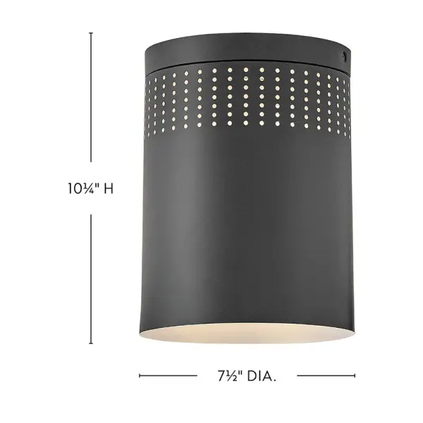 Casey brings effortless industrial style with its spun metal shade and perforated detailing that creates captivating light patterns. Perfect for low-ceiling spaces needing modern character. - alternate view