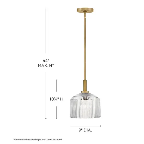 The Lisette Small Pendant brings mid-century charm with its ribbed glass shade and lacquered brass finish. Perfect for adding vintage character to compact spaces, its textured glass creates beautiful light refractions. - alternate view
