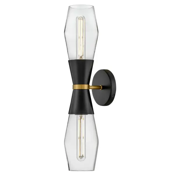 Livie Large Two Light Sconce in Black with Brass Accents - Image 1
