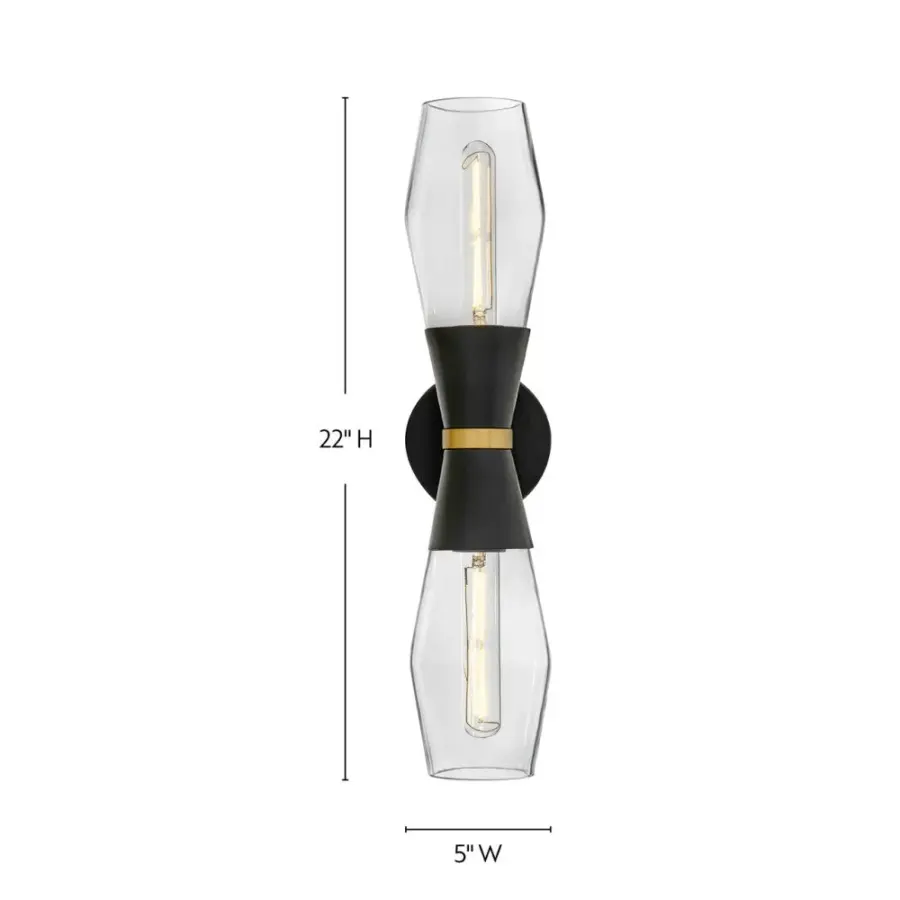 Livie Large Two Light Sconce in Black with Brass Accents - Image 2