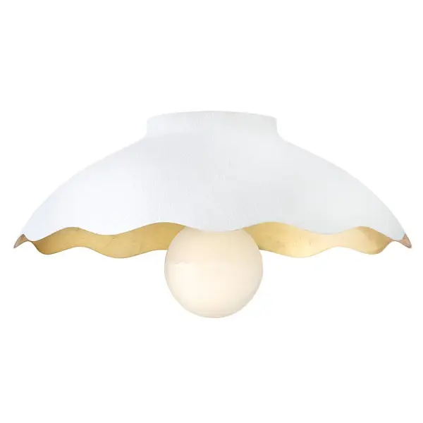 The Darla flush mount brings spring-inspired elegance with soft scalloped detailing and a textured plaster finish. Perfect for adding subtle coastal charm to compact spaces with low ceilings.