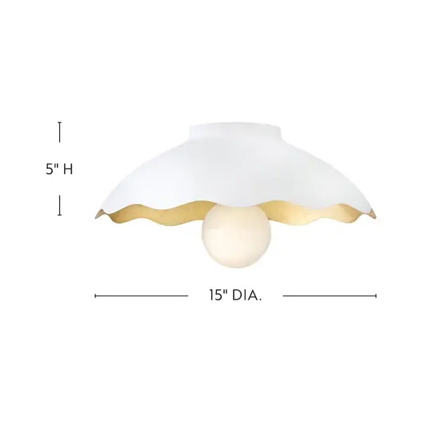The Darla flush mount brings spring-inspired elegance with soft scalloped detailing and a textured plaster finish. Perfect for adding subtle coastal charm to compact spaces with low ceilings. - alternate view