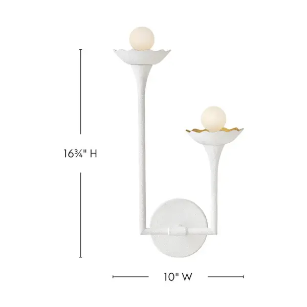 The Darla sconce brings spring-inspired floral charm to your space with its soft scalloped design and textured plaster finish. Perfect for adding subtle coastal style and whimsical elegance to bathrooms, bedrooms, and hallways. - alternate view