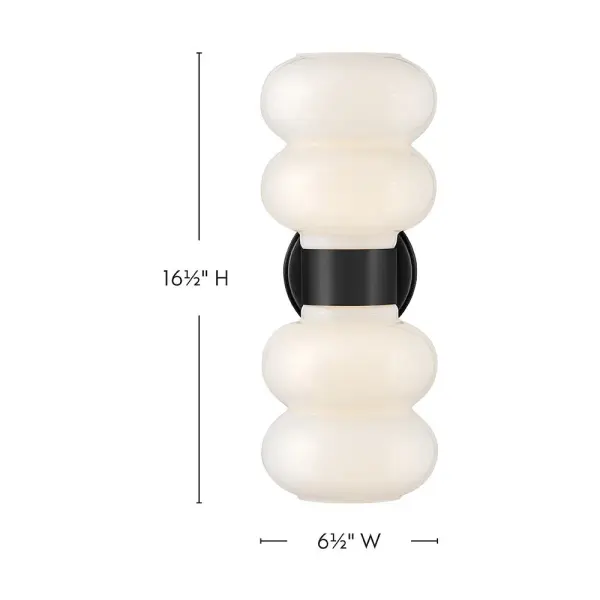 The Nadia sconce brings playful sophistication with its round, cased opal glass shades and clean black finish. Perfect for adding modern charm to bathrooms, hallways, and bedrooms with its compact 16.5-inch profile. - alternate view