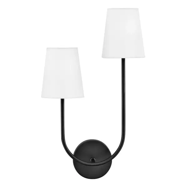 The Cora Large Sconce offers a refined, understated aesthetic with dual lamps that create beautiful symmetry. Its reserved design draws attention to surrounding décor while providing functional lighting with optional white linen shades. - alternate view