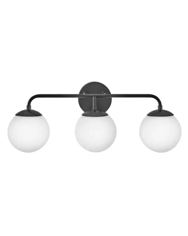The Julep vanity light combines modern simplicity with functional design. Three etched opal glass globes provide even, diffused lighting perfect for grooming tasks, while the sleek black finish adds contemporary style to any bathroom.