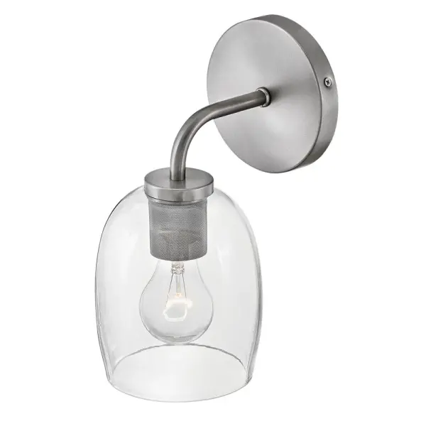 Percy combines transitional elegance with industrial detailing through its distinctive bell-shaped glass shade. The reversible installation and compact size make it ideal for bathrooms of any size. - alternate view