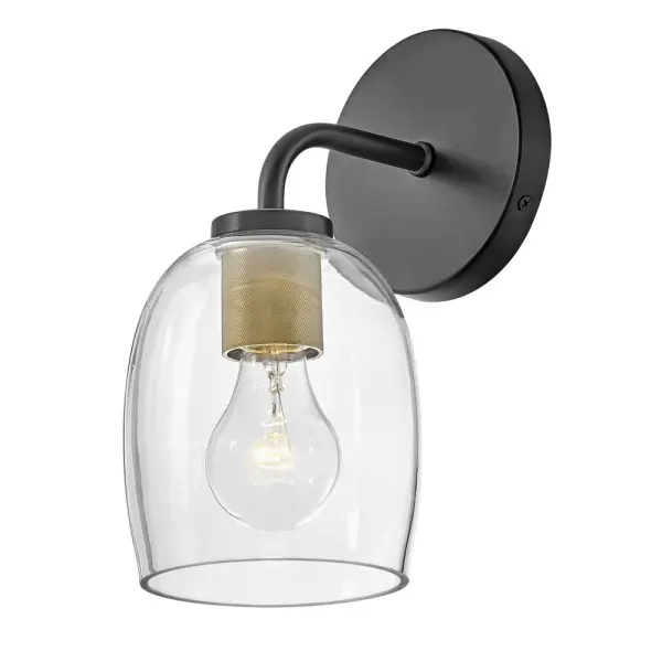 Percy combines transitional elegance with industrial detailing through its distinctive bell-shaped glass and black-brass finish. The reversible installation offers flexibility while the compact design suits various bathroom sizes. - alternate view
