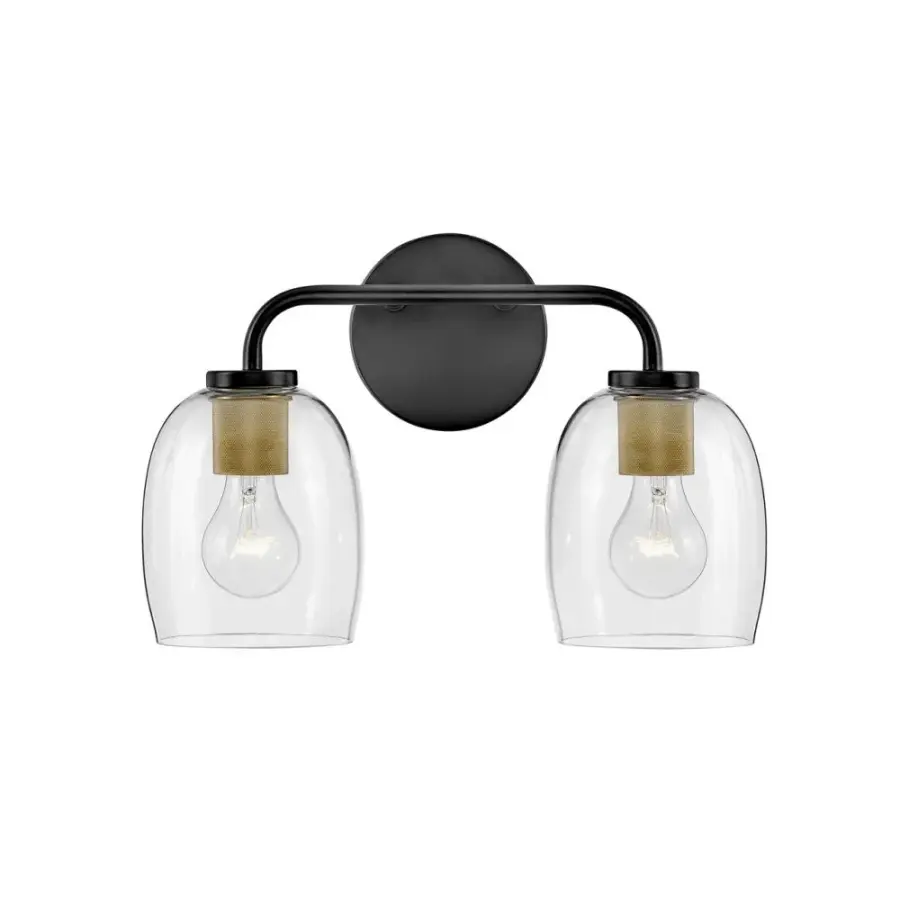 Percy Small Two Light Vanity in Black with Brass - Image 1
